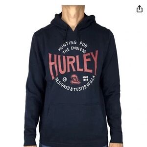 Hurley Men's Dark Blue Hoodie with Red Print